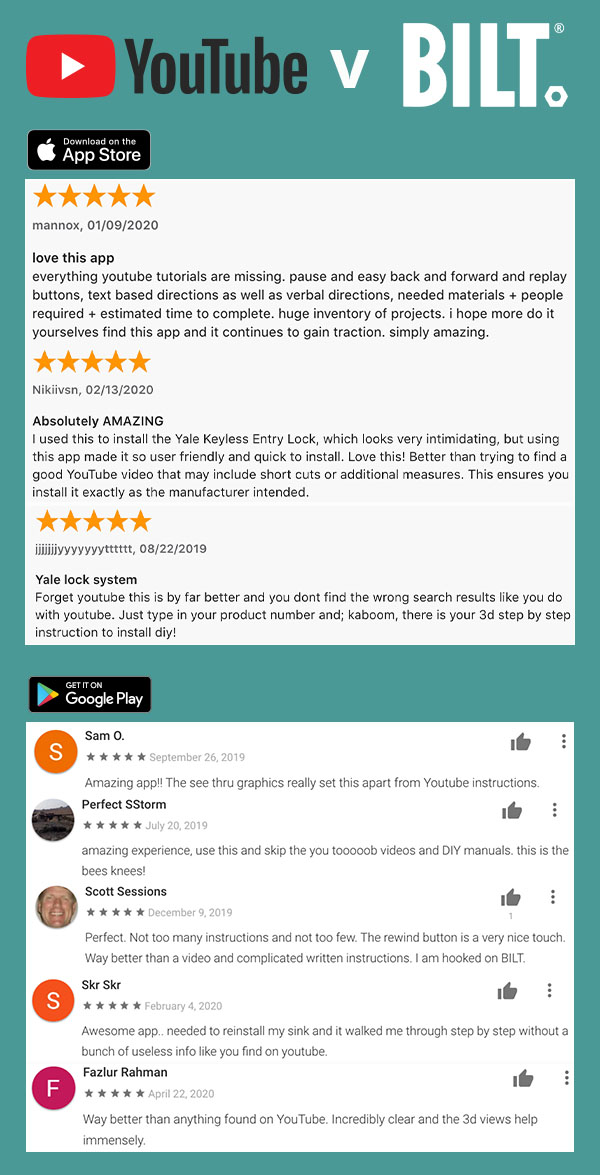 Customer reviews of BILT compared to video tutorials & instructions